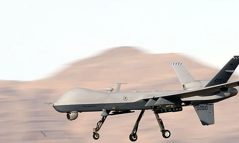 INDIAN SPRINGS, NV - NOVEMBER 17: (EDITORS NOTE: Image has been reviewed by the U.S. Military prior to transmission.) An MQ-9 Reaper remotely piloted aircraft (RPA) flies by during a training mission at Creech Air Force Base on November 17, 2015 in Indian Springs, Nevada. The Pentagon has plans to expand combat air patrols flights by remotely piloted aircraft by as much as 50 percent over the next few years to meet an increased need for surveillance, reconnaissance and lethal airstrikes in more areas around the world. (Photo by Isaac Brekken/Getty Images)