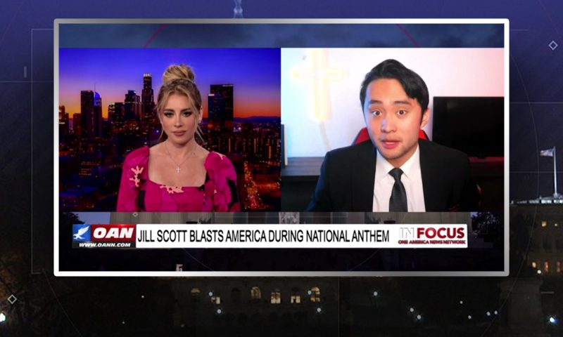 Video still from Vince Dao's interview with In Focus on One America News Network