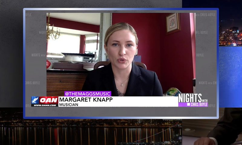 Video still from Margaret Knapp's interview with Nights on One America News Network