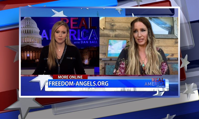 Video still from Tara Thornton's interview with Real America on One America News Network
