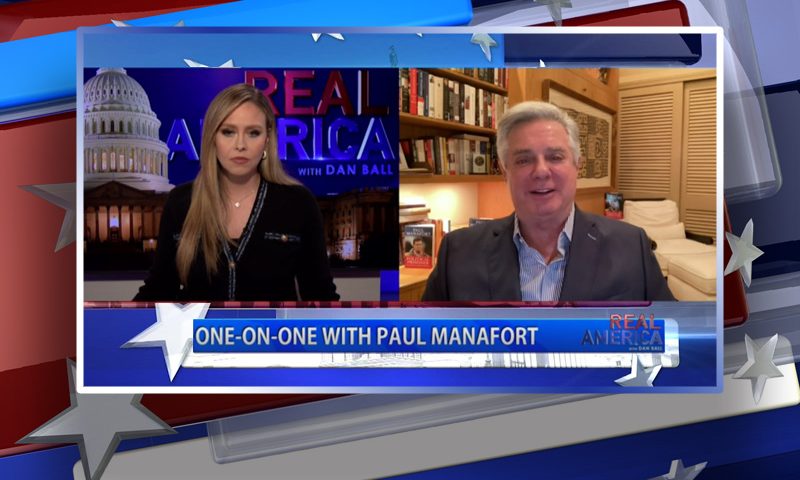 Video still from Paul Manafort's interview with Real America on One America News Network