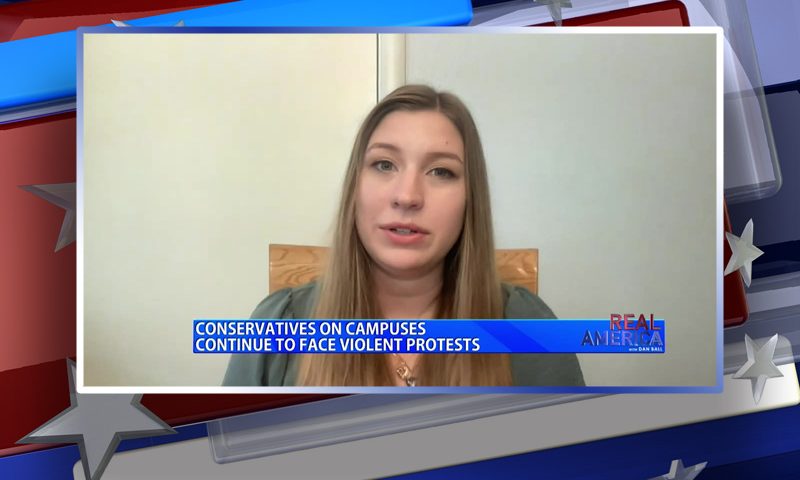 Video still from Amber Kleinke's interview with Real America on One America News Network