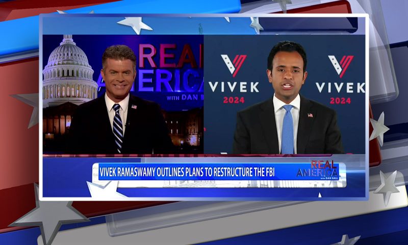Video still from Vivek Ramaswamy's interview with Real America on One America News Network