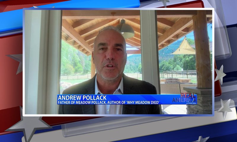 Video still from Andrew Pollack's interview with Real America on One America News Network