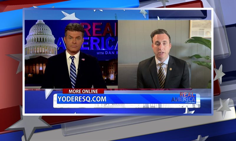 Video still from Mike Yoder's interview with Real America on One America News Network
