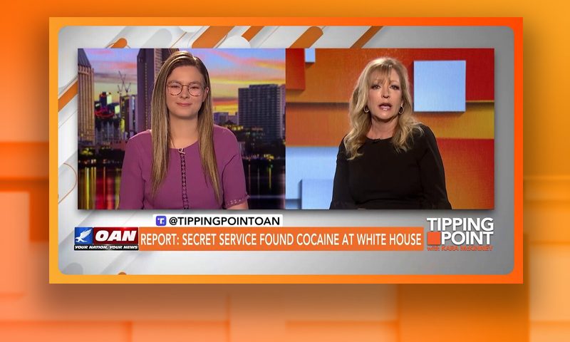 Video still from Andrea Kaye's interview with Tipping Point on One America News Network