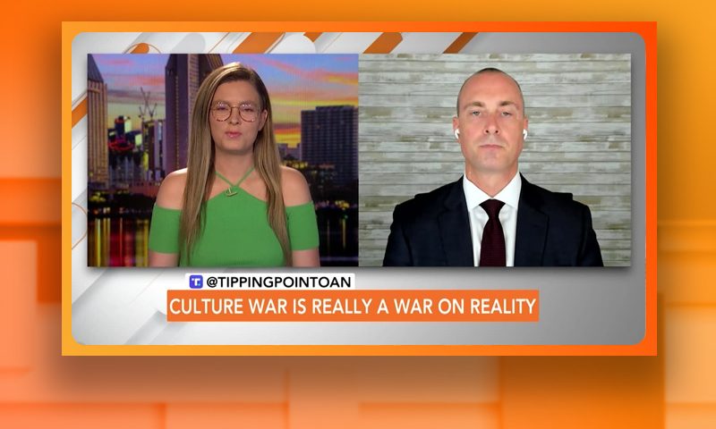 Video still from Chris Elston's interview with Tipping Point on One America News Network