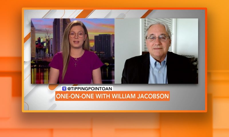 Video still from William Jacobson's interview with Tipping Point on One America News Network