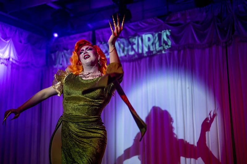AUSTIN, TEXAS - MARCH 20: A Drag Queen performs during a show at the Swan Dive nightclub on March 20, 2023 in Austin, Texas. Controversy and debate over four bills seeking to restrict Drag shows in the state of Texas intensifies as lawmakers continue their proposals. Bills SB 8, SB 12, and SB1601 are scheduled for a hearing this Thursday. (Photo by Brandon Bell/Getty Images)
