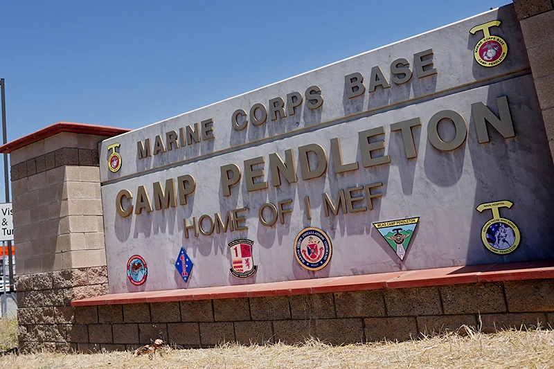 16 Marines Arrested At Camp Pendleton On Charges Of Human Smuggling And Drugs
CAMP PENDLETON, CA - JULY 26: View of the main entrance to Camp Pendleton on July 26, 2019 in Oceanside, California. Sixteen Marines were arrested at Camp Pendleton Thursday morning during battalion formation for various illegal activities ranging from human smuggling to drug-related offenses. (Photo by Sandy Huffaker/Getty Images)