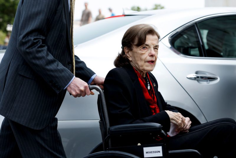 WASHINGTON, DC - MAY 10: Sen. Dianne Feinstein (D-CA) arrives to the U.S. Capitol Building on May 10, 2023 in Washington, DC. Feinstein is returning to Washington after over two months away following a hospitalization due to shingles. (Photo by Anna Moneymaker/Getty Images)