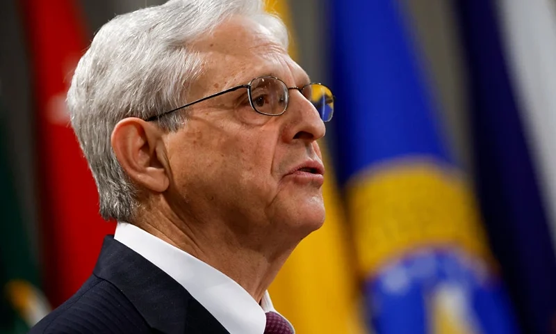 WASHINGTON, DC - MAY 24: U.S. Attorney General Merrick Garland speaks during an event honoring National Missing Children’s Day at the U.S. Department of Justice on May 24, 2023 in Washington, DC. During the ceremony Garland presented special commendations to law enforcement officers from across the country who have assisted in rescuing missing and exploited minors. (Photo by Anna Moneymaker/Getty Images)
