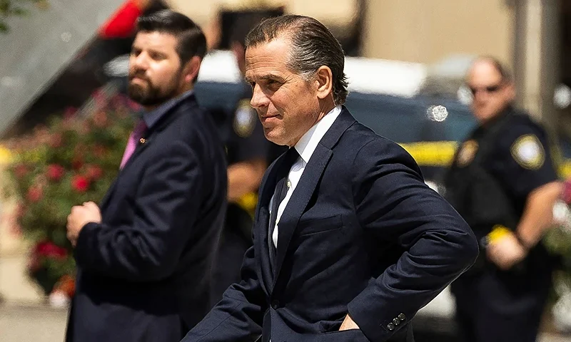 Hunter Biden, son of US President Joe Biden, leaves the J. Caleb Boggs Federal Building in Wilmington, Delaware, on July 26, 2023. Hunter Biden pleaded not guilty to minor tax offenses on July 26, as a deal with federal prosecutors fell apart in a Delaware court. The surprise reversal of Biden's agreement last month to settle the charges came after Judge Maryellen Noreika raised questions about the complicated deal that would also settle a separate gun charge against the president's son, US media reported. (Photo by RYAN COLLERD / AFP) (Photo by RYAN COLLERD/AFP via Getty Images)