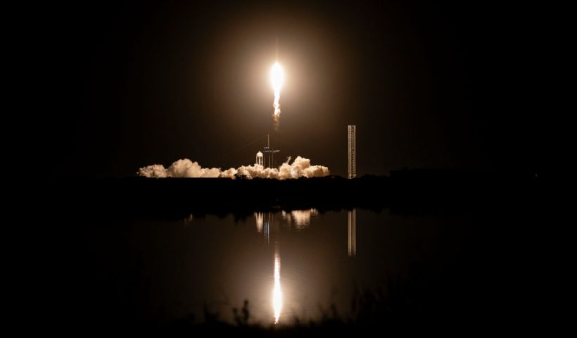 CAPE CANAVERAL, FLORIDA - AUGUST 26: A SpaceX Falcon 9 rocket with the Crew Dragon spacecraft carrying NASA's SpaceX Crew-7 mission lifts off from Launch Complex 39A at the Kennedy Space Center on August 26, 2023 in Cape Canaveral, Florida. NASA's SpaceX Crew-7 mission is the seventh crew rotation mission of the SpaceX Crew Dragon spacecraft and Falcon 9 rocket to the International Space Station as part of the agency's Commercial Crew Program. (Photo by Eva Marie Uzcategui/Getty Images)