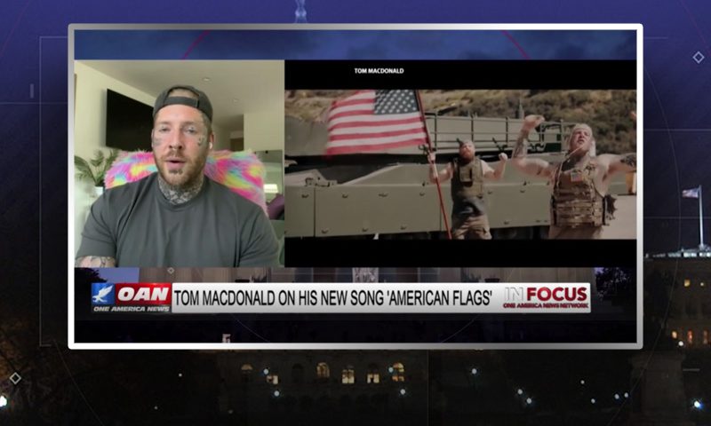 Video still from Tom MacDonald's interview with In Focus on One America News Network