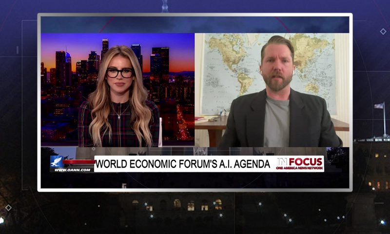 Video still from Joe Allen's interview with In Focus on One America News Network