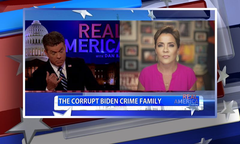 Video still from Kari Lake's interview with Real America on One America News Network
