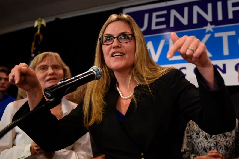 Congress woman elect Jennifer Wexton speaks to supporters after winning the Virginia-10 district congressional election, beating incumbent Barbera Comstock (R-VA), at her election watch party in Dulles, Virginia on November 6, 2018. (Photo by ANDREW CABALLERO-REYNOLDS / AFP) (Photo credit should read ANDREW CABALLERO-REYNOLDS/AFP via Getty Images)