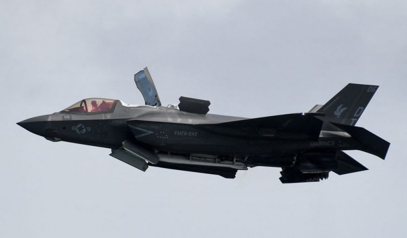 A US Marine Corps F-35B Lightning II, a short takeoff and vertical landing (STOVL) version of the Joint Strike Fighter aircraft, flies past during a preview of the Singapore Airshow in Singapore on February 13, 2022. (Photo by Roslan RAHMAN / AFP) (Photo by ROSLAN RAHMAN/AFP via Getty Images)