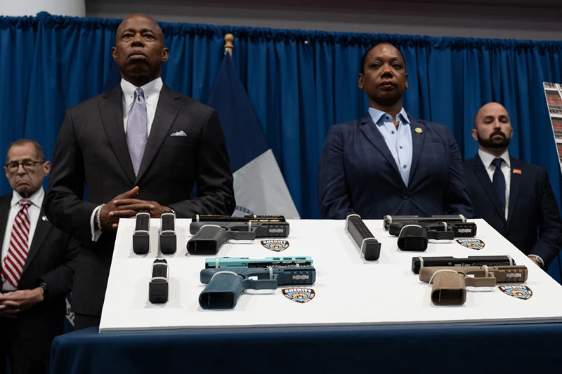 NYC Mayor Eric Adams And NY Attorney General Letitia James Make Announcement Combating Gun Violence In New York
NEW YORK, NEW YORK - JUNE 29: New York City Mayor Eric Adams and Police Commissioner Keechant Sewell attend a news conference with Attorney General Letitia James and others to announce a new lawsuit against 