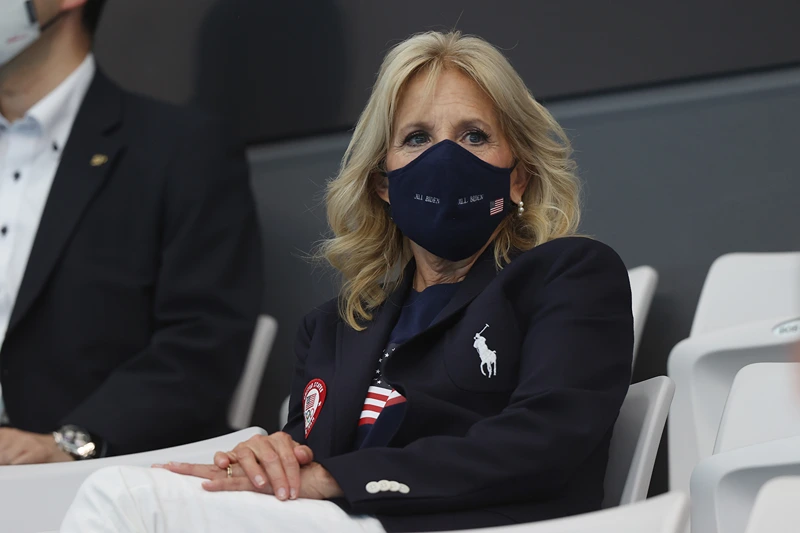 Swimming - Olympics: Day 1
TOKYO, JAPAN - JULY 24: First Lady of the United States Jill Biden in attendance on day one of the Tokyo 2020 Olympic Games at Tokyo Aquatics Centre on July 24, 2021 in Tokyo, Japan. (Photo by Clive Rose/Getty Images)