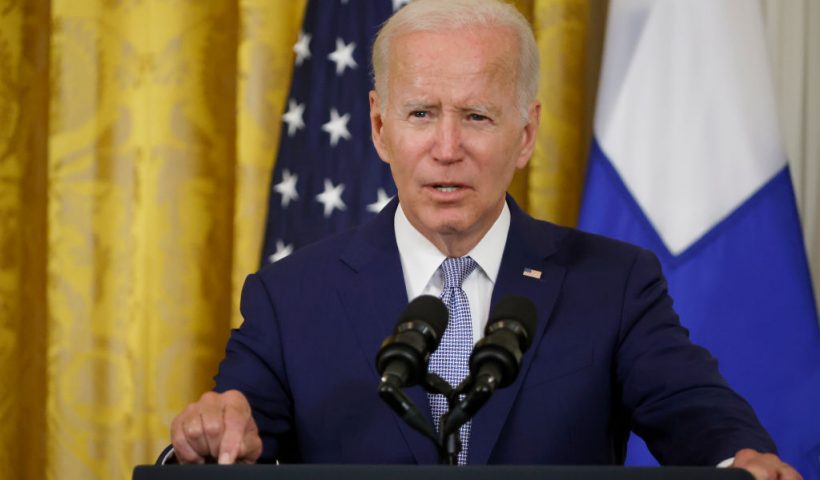 WASHINGTON, DC - AUGUST 09: U.S. President Joe Biden speaks before signing the agreement for Finland and Sweden to be included in the North Atlantic Treaty Organization (NATO) in the East Room of the White House on August 09, 2022 in Washington, DC. Following Russia's invasion of Ukraine, the Republic of Finland and Kingdom of Sweden applied for membership in the Cold War-era military alliance. (Photo by Chip Somodevilla/Getty Images)