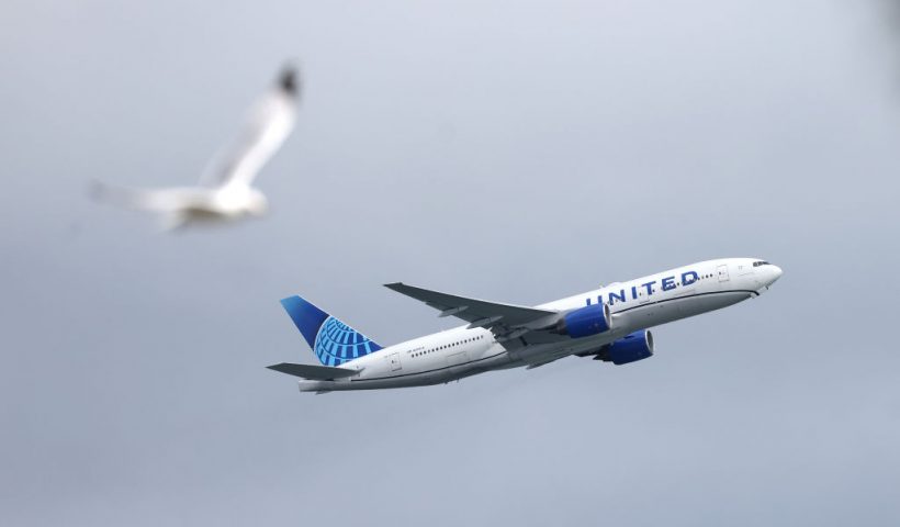SAN FRANCISCO, CALIFORNIA - MARCH 13: A United Airlines plane takes off from San Francisco International Airport on March 13, 2023 in San Francisco, California. United Airlines stock fell on Monday afternoon after the airline unexpectedly forecast a first quarter loss due to higher operating costs and weaker than anticipated pricing power. (Photo by Justin Sullivan/Getty Images)