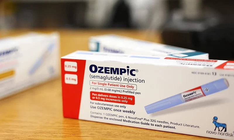 LOS ANGELES, CALIFORNIA - APRIL 17: In this photo illustration, boxes of the diabetes drug Ozempic rest on a pharmacy counter on April 17, 2023 in Los Angeles, California. Ozempic was originally approved by the FDA to treat people with Type 2 diabetes- who risk serious health consequences without medication. In recent months, there has been a spike in demand for Ozempic, or semaglutide, due to its weight loss benefits, which has led to shortages. Some doctors prescribe Ozempic off-label to treat obesity. (Photo illustration by Mario Tama/Getty Images)