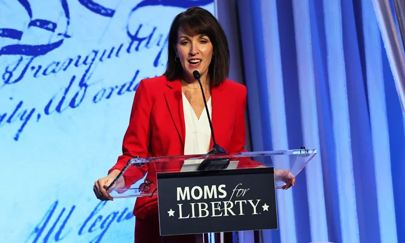 PHILADELPHIA, PENNSYLVANIA - JUNE 30: Moms for Liberty co-founder Tina Descovich speaks during the Moms for Liberty Joyful Warriors national summit at the Philadelphia Marriott Downtown on June 30, 2023 in Philadelphia, Pennsylvania. The self-labeled "parental rights" summit is bringing school board hopefuls from across the country where attendees will receive training and hear from Republican presidential candidates which includes former U.S. President Donald Trump, Florida Gov. Ron DeSantis and former South Carolina Gov. Nikki Haley. The summit, which is being held in an overwhelmingly Democratic Philadelphia, have drawn protestors since the event was announced due to their pushing of book bans accusing schools of ideological overreach, including teaching about race, gender, and sexuality. (Photo by Michael M. Santiago/Getty Images)