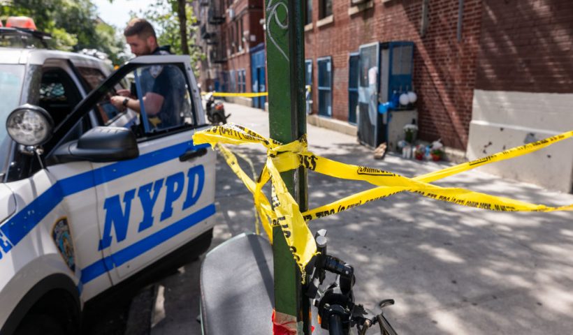 NEW YORK, NEW YORK - SEPTEMBER 21: Police and crime scene investigators work at a Bronx day care center, after a 1-year-old child died and three other children were injured from alleged exposure to the drug fentanyl last Friday, on September 21, 2023 in New York City. According to court records, authorities have already found a kilo of fentanyl stored on playmats in the center, along with a device to pack the drug into bricks for sale. Two people have been arrested and more arrests are expected. (Photo by Spencer Platt/Getty Images)