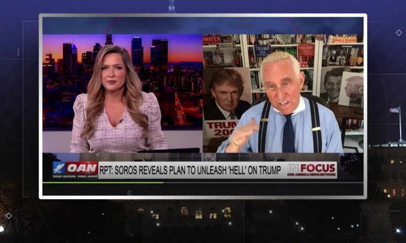 Video still from Roger Stone's interview with In Focus on One America News Network
