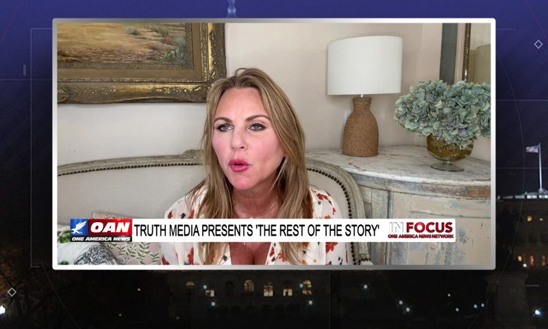 Video still from Lara Logan's interview with In Focus on One America News Network
