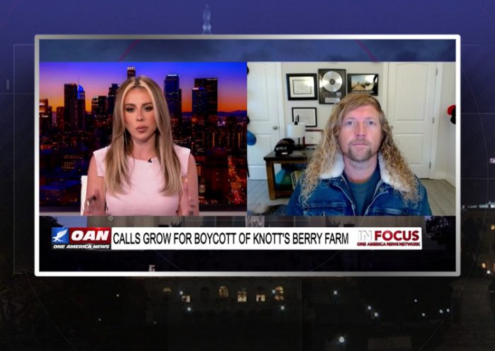 Video still from Sean Feucht's interview with In Focus on One America News Network