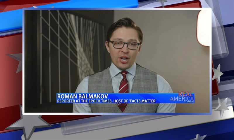 Video still from Roman Balmakov's interview with Real America on One America News Network