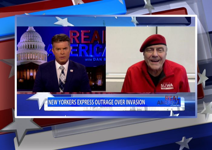 Video still from Curtis Sliwa's interview with Real America on One America News Network