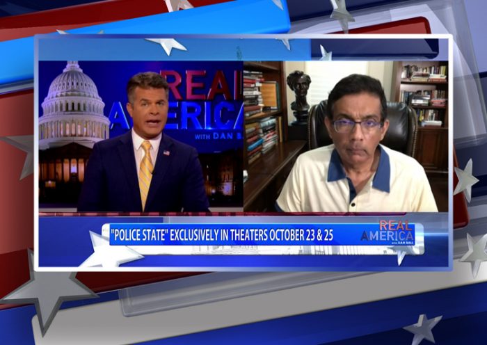 Video still from Dinesh D'Souza's interview with Real America on One America News Network