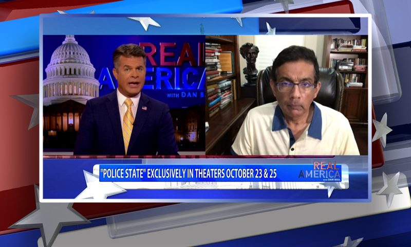 Video still from Dinesh D'Souza's interview with Real America on One America News Network