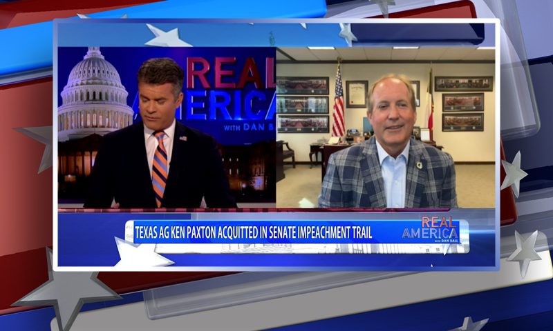 Video still from Ken Paxton's interview with Real America on One America News Network