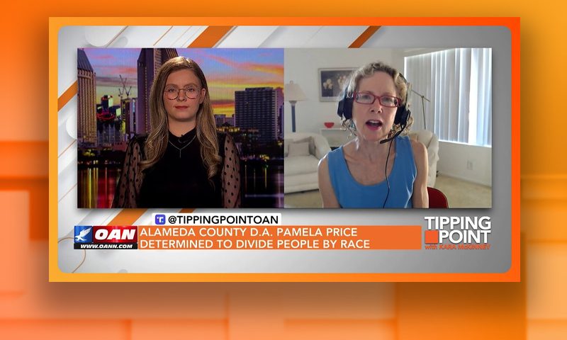 Video still from Heather Mac Donald's interview with Tipping Point on One America News Network