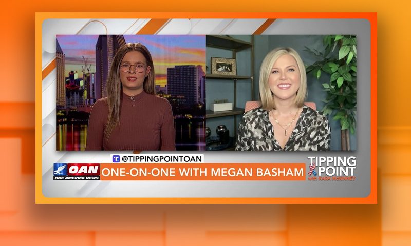 Video still from Megan Basham's interview with Tipping Point on One America News Network