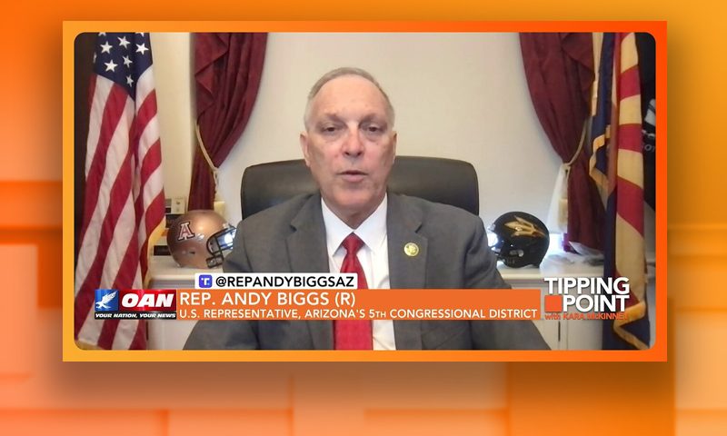 Video still from Rep. Andy Biggs' interview with Tipping Point on One America News Network