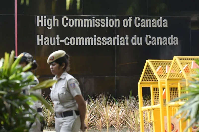 Indian police take security measures around Embassy of Canada in New Delhi
NEW DELHI,INDIA -SEPTEMBER 19: Indian police take security measures around the Canadian Embassy after Canada and India mutually expelled their diplomats in New Delhi, India on September,19 2023. (Photo by Imtiyaz Khan/Anadolu Agency via Getty Images)