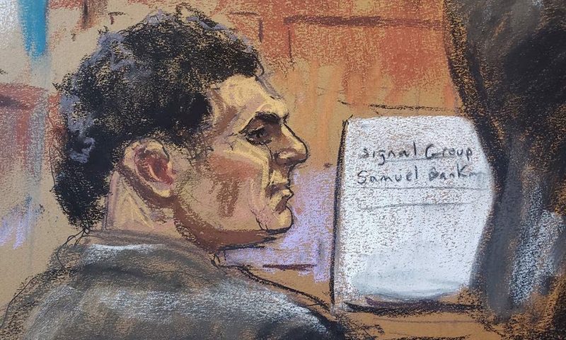 FTX founder Sam Bankman-Fried attends as FBI agent Marc Troiano testifies as Bankman-Fried faces fraud charges over the collapse of the bankrupt cryptocurrency exchange, at federal court in New York City, U.S., October 26, 2023 in this courtroom sketch. REUTERS/Jane Rosenberg
