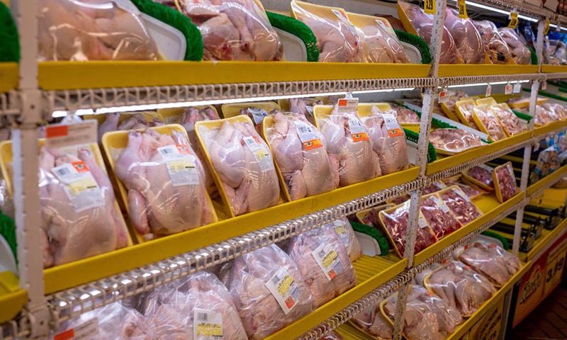 Chickens are displayed for sale in the meat department of a grocery store in the Brooklyn borough of New York U.S., May 5, 2020. REUTERS/Lucas Jackson