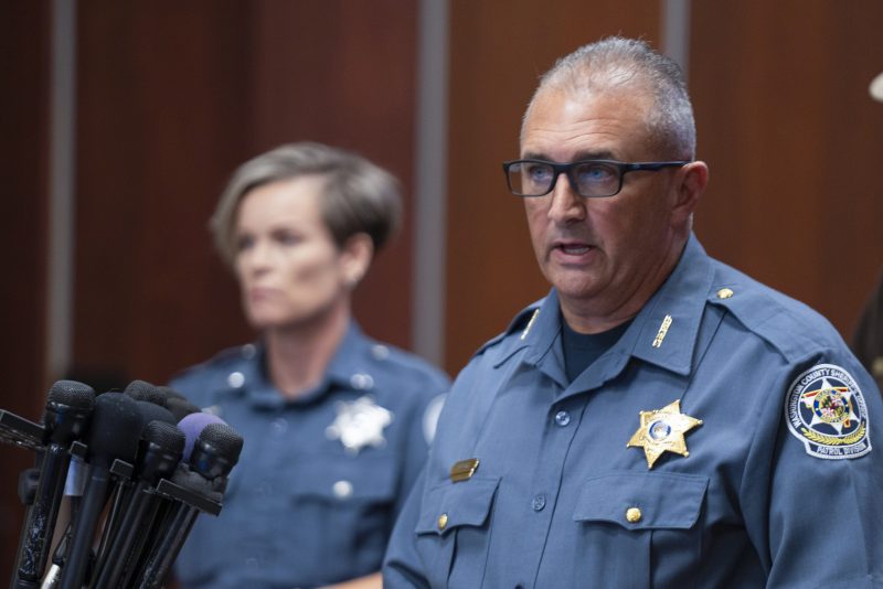 Washington County Sheriff Brian Albert speaks to the media in Hagerstown, Md., about the killing of Maryland circuit court Judge Andrew Wilkinson, Friday, Oct. 20. 2023. (AP Photo/Jon Elswick)
