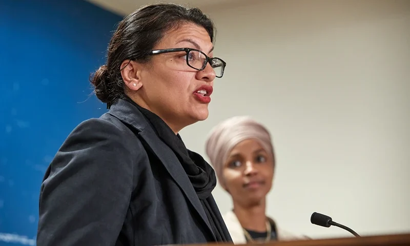 ST PAUL, MN - AUGUST 19: U.S. Reps. Rashida Tlaib (D-MI) and Ilhan Omar (D-MN) hold a news conference on August 19, 2019 in St. Paul, Minnesota. Israeli Prime Minister Benjamin Netanyahu blocked a planned trip by Omar and Tlaib to visit Israel and Palestine citing their support for the boycott, divestment, and sanctions (BDS) movement against Israel. (Photo by Adam Bettcher/Getty Images)