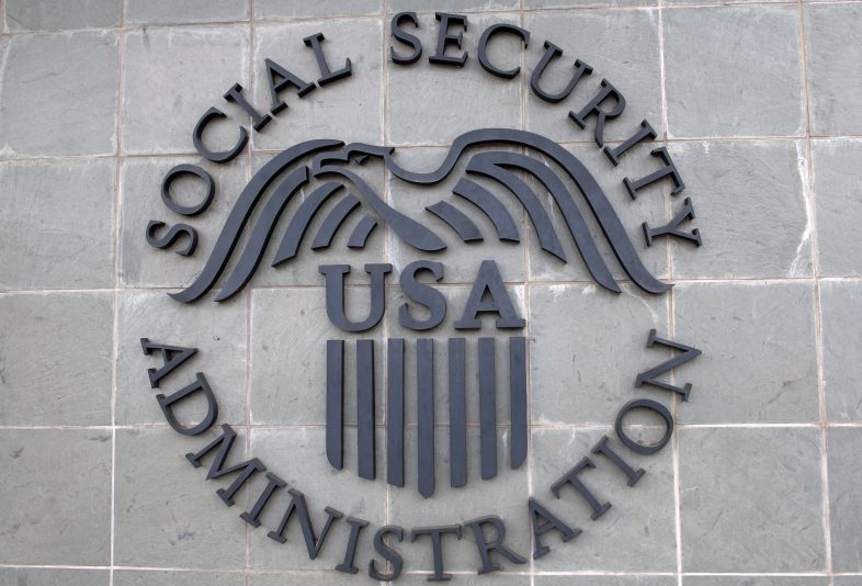 The logo of the US Social Security Administration is seen outside a Social Security building, November 5, 2020, in Burbank, California. (Photo by VALERIE MACON / AFP) (Photo by VALERIE MACON/AFP via Getty Images)