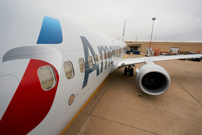 An exterior view of an American Airlines B737 MAX airplane is seen at Dallas-Forth Worth International Airport in Dallas, Texas on December 2, 2020. - The Boeing 737 MAX will take another key step in its comeback to commercial travel on December 2, 2020 by attempting to reassure the public with a test flight by American Airlines conducted for the news media. After being grounded for 20 months following two deadly crashes, US air safety officials in mid-November cleared the MAX to return to service following changes to the plane and pilot training protocols. (Photo by Cooper NEILL / AFP) (Photo by COOPER NEILL/AFP via Getty Images)