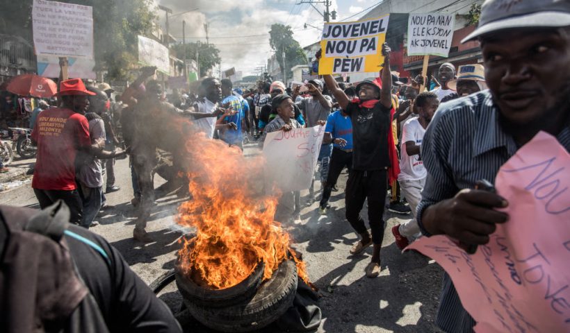 Haitians demonstrate on December 10, 2020, in Port-au-Prince, on the occasion of International Human Rights Day, demanding their right to life in the face of an upsurge in kidnappings perpetrated by gangs. (Photo by Valerie Baeriswyl / AFP) (Photo by VALERIE BAERISWYL/AFP via Getty Images)