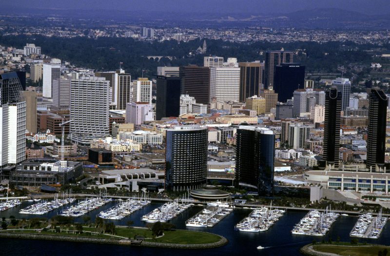 SAN DIEGO - FEBRUARY 20: General view of downtown San Diego: the host city for the 1992 America's Cup class world championships shot on February 20, 1992. (Photo by Ken Levine /Getty Images)